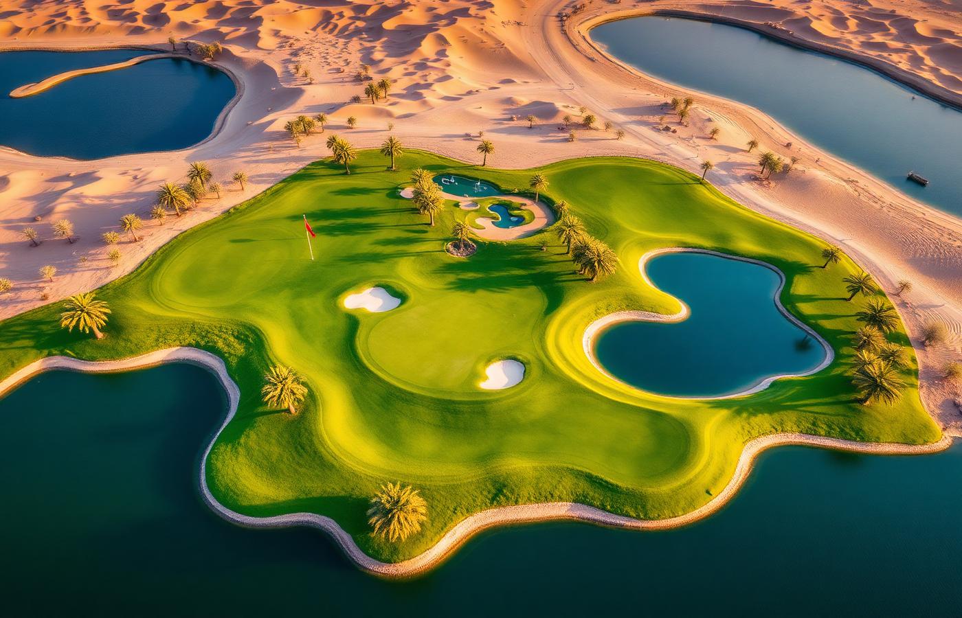 Aerial view of a championship golf course in Dubai